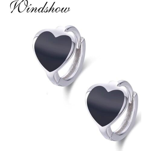 Cute Black Peach Heart 925 Sterling Silver Loops Small Huggie Hoop Earrings For Women Girls Kids Jewelry Aros Ohrringe Kolczyki