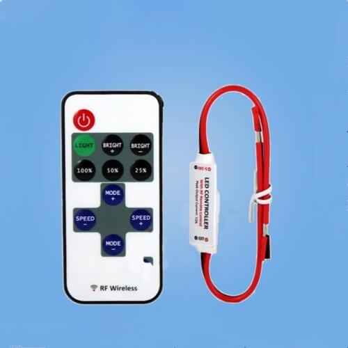 RF11 Key Mini LED Controller 5-24V Wireless RF Monochrome Light Strip Dimmer Regulator Single Remote Control Single Output