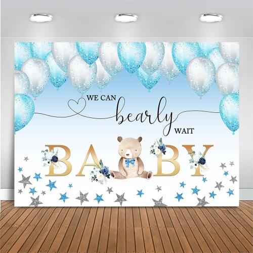 Mocsicka Newborn Baby Shower Backdrop Glitter Pink Blue Balloons Bear Kid Birthday Party Photo Background Photocall Little Stars