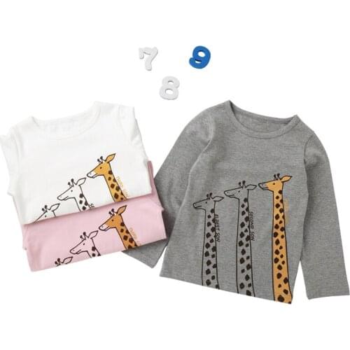Fashion children brand baby girl clothes 2019 autumn new girls animal cotton long sleeve giraffe printing t shirt