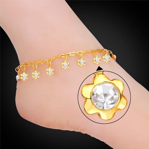 Fashion Chic Foot Jewelry Rhinestone Anklet For Women Jewelry Yellow Gold Color Heart Anklet Bracelet On A Leg A1126
