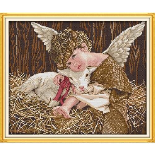 Angel and lamb Cross Stitch Kit Home Decorative 11CT 14CT DMC Chinese Embroidery Needlework Easy DIY Cross-stitch set Paintings