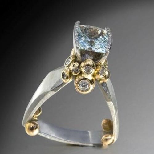 2020 New Vintage Anel Sky Blue Silver Color Rings For Women Fashion Jewelry Indian Ring Statement Anillos Accessories Mujer Gift