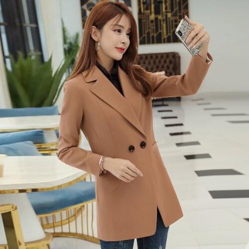IZICFLY New Style Brown Autumn Winter Coat Women Elegant Slim Professional Business Office Jackets Blazers long windbreaker