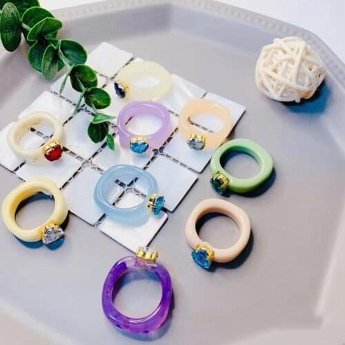 New Korean Trendy Transparent Acrylic Colorful Jelly Girls Rings Simple Rectangle New Jewelry For Women Rhinestone Gift Yea T7T5