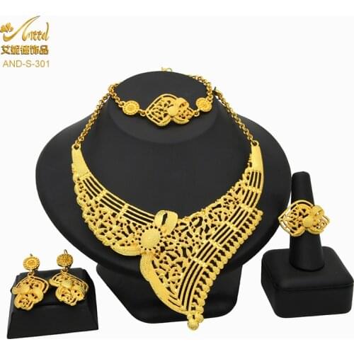 ANIID New Big Jewellery Set 24K Gold Plated African Necklace Nigerian Earrings Bracelet Wedding Jewelries Ethiopian Women Bridal