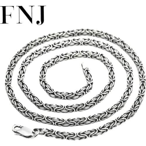 FNJ 2.5mm Chain Necklaces 925 Silver 46cm to 60cm Original S925 Thai Silver Women Men Necklace