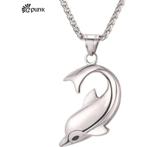 Stainless steel / black dolphin necklace with chain new cute animal pendant jewelry for men women P2448G