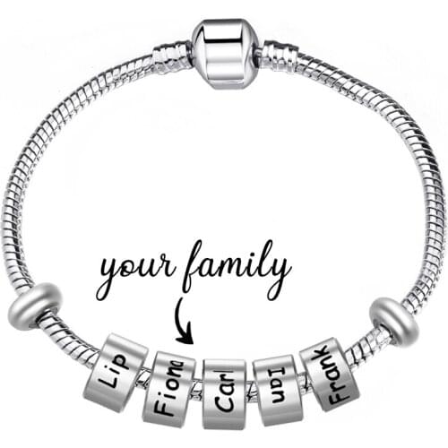 Personalized Stainless Steel Custom Family Names Bead Charms Bracelets Snake Chain Bangle Men&Women Jewelry Party Gift SL-168