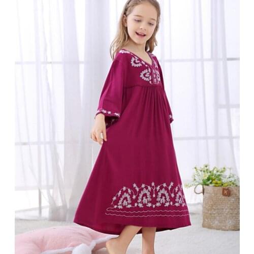 Embroidery Flowers Girls Pajamas European Girls Princess Dress Fashion High-grade Kids Nightgowns Sweet Girls Sleepwear