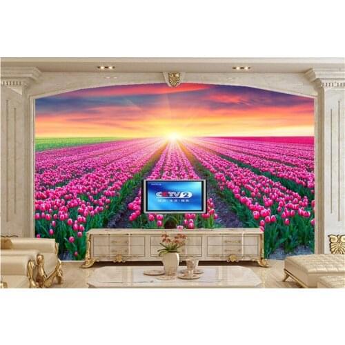 Custom 3D mural,Fields Tulips Sunrises and sunsets Flowers wallpapers wallpaper,living room sofa TV wall bedroom papel de parede