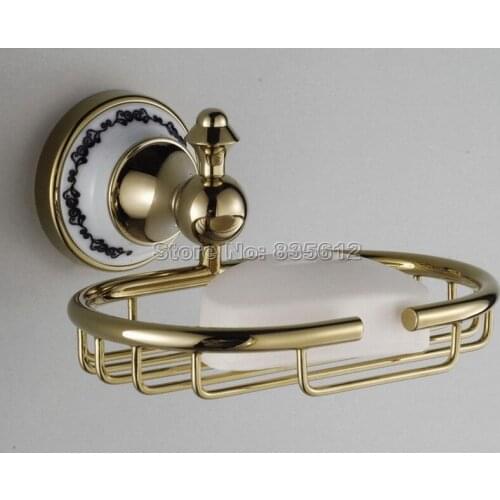 Luxury Gold Color Brass Bathroom Soap Dish Holder Wall Mounted Soap Storage Basket Wba253