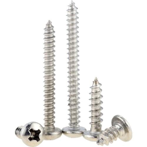 100PCS M2*4 5 6 8 10 12 14 16 20 25 Small 304 Stainless Steel Cross Phillips Pan Round Head Self Tapping Screw M2x4 M2x25