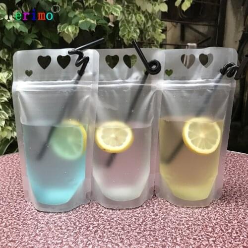100pcs Hand held hot and cold drink self sealing bag fruit juice liquid packaging bag frosted and self-contained bag customized