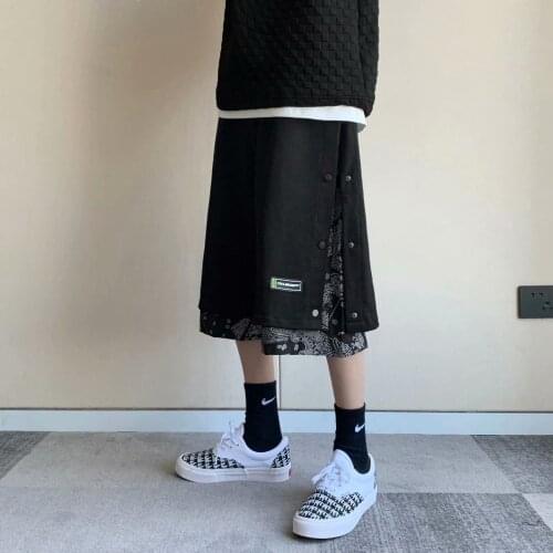 Cashew flower-breasted shorts summer hip-hop street fashion brand loose stitching fake two-piece casual five-point pants