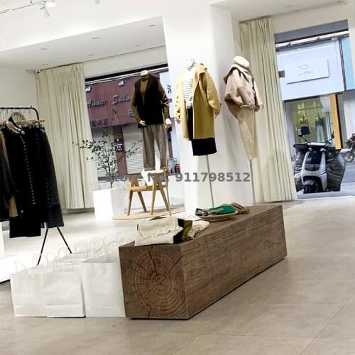 Nordic Hotel Log Long Stool B&B Display Stool Personality Creative Retro TV Cabinet Whole Wood Square Shoe Stool