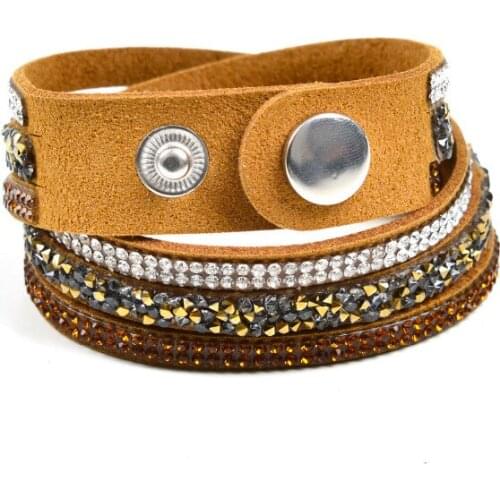 STRATHSPEY 2017 Popular Wide Punk 3 Rows Handmade Velvet Bracelet With Bling Rhinestone Wrap PU leather For Girls Gift Jewelry