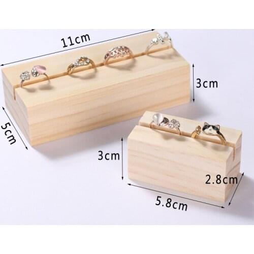 Solid Wood 1 Piece Small/lager Ring Jewelry Storage Display Stand Earrings Card Slot Holder Shelf Label Organizer Showcase
