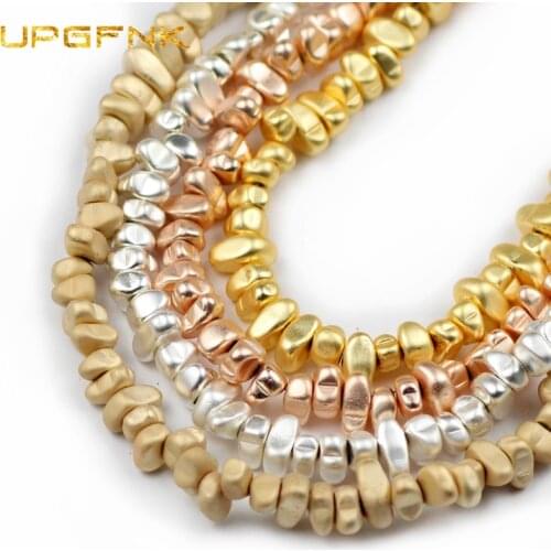 UPGFNK Matte Gold plating Natural Hematite Stone 4~10mm15'' irregular gravel Loose Spacer beads for Jewelry making DIY bracelet