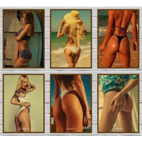 Vintage Kraft Paper Prints Painting Sexy Girl Poster Modern Home Decor Hot Girl Wall Art Picture Bar Hotel 42X30cm