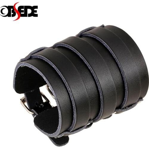 Vintage Genuine Leather Wide Cuff Mens Bracelet Punk Hiphop Ornament Bangle Male Wristband New Fashion Jewelry Accessories Gift