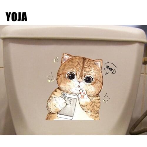 YOJA 19.8*18.8CM Happy Kitten Creative Toilet Sticker Room Wall Decor Cartoon Decal T1-0063