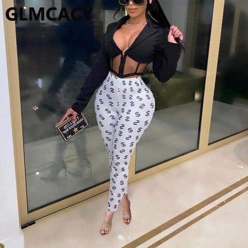 Women USD Symbol Printed Pants Casual Skinny Fitness Trousers