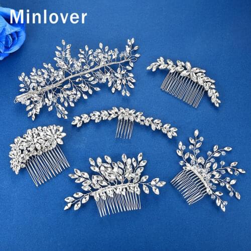 Minlover Silver Color Women Hair Jewelry Handmade Rhinestone Bridal Hair Combs Ornaments Flower Wedding Hair Accessories FS324
