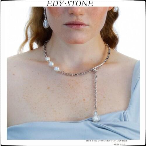 EDY 2021 New Punk Fashionable Bow Special-shaped Pearl Stitching Personality Necklace Earring For Women Girls Party Jewelry