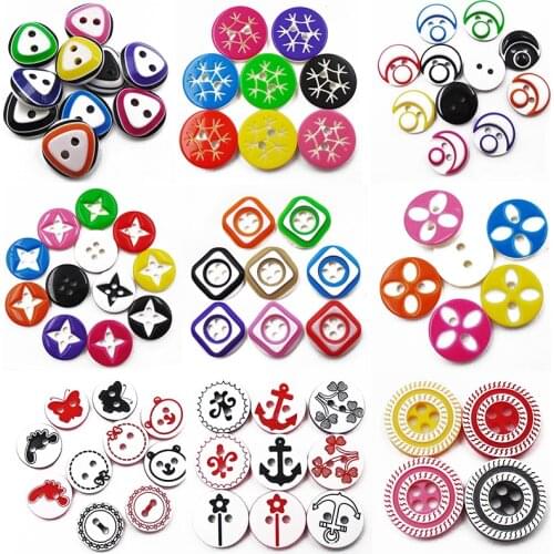 ZIEENE Mixed 100PCs Colorful Kids Round Lase Resin Wooden Buttons Diy Sewing Crafts Scrapbooking For Baby Handmade Button 2 Hole