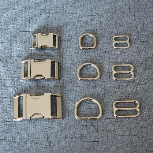 1 Set 15mm/20mm/25mm Silver Metal Hardware D Ring Adjuster Belt Strap Slider Release Buckle For Backpack Bag Cat Dog Collar DIY