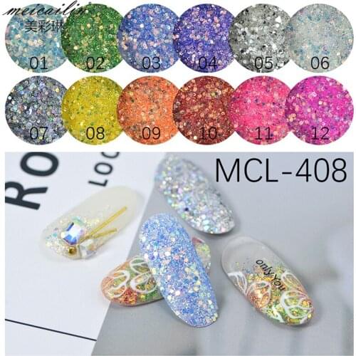 12 Jars/Set Laser Nail Mermaid Glitter Flakes Sparkly 3D Hexagon Round Colorful Sequins paillette Polish Manicure Art Decoration