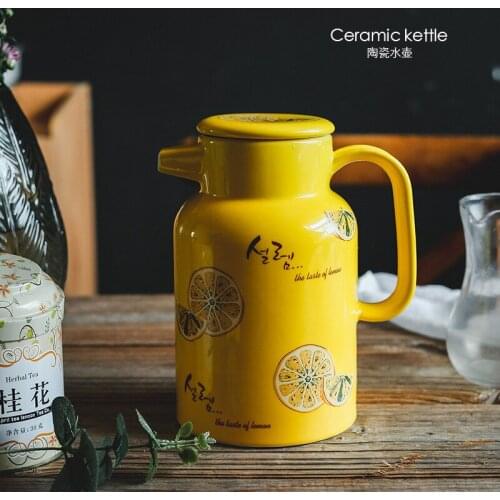 1500ml Ceramic Pitchers Water Bottles Cold Kettle No Explosion Jug Large Capacity Household Ceramic Thermos
