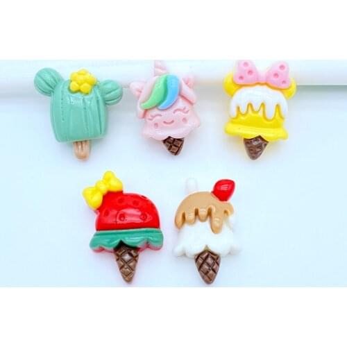 20Pcs New Resin Cute Mixed Cartoon Ice Cream Flat Back Scrapbooking Hair Bow Center Embellishments DIY Accessories L16