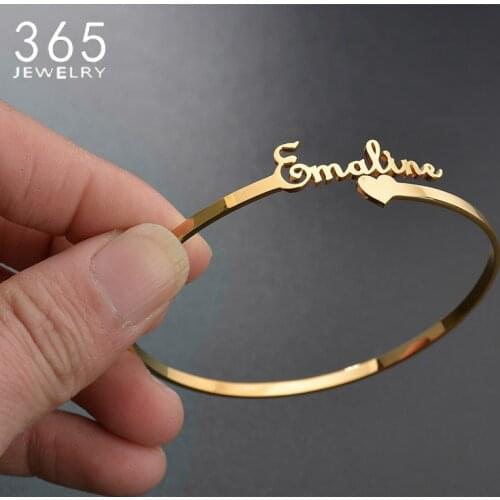 9 Styles New Stainless Steel Customized Bangle Personalized Nameplate Letter Heart Bracelet For Women Girl Jewelry Wedding Gift