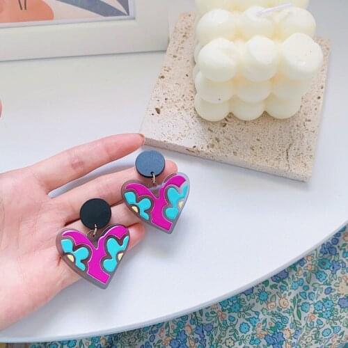 2021 Summer Sweet Hit Color Flower Love Stud Earrings Fashion Girl Fashion Retro Exaggerated Heart-Shaped Ear Jewelry