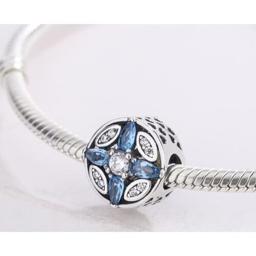 925 Sterling Silver Sea Heart Lce Blue Snowflake Diamond Beads Pendant Charm Bracelet DIY Jewelry Making Suitable For Pandora