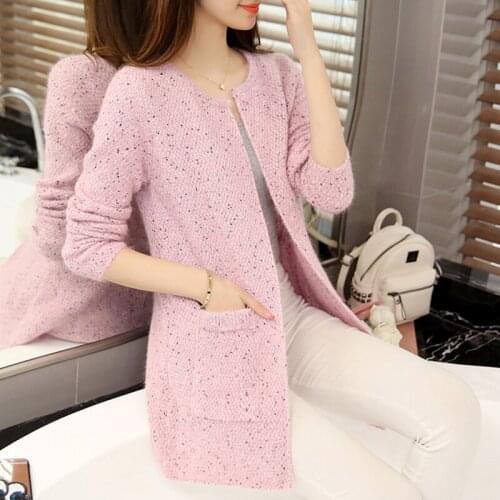OHCLOTHING 2018 new spring female knitted cardigan Korean women in the long thick loose sweater coat pocket girl