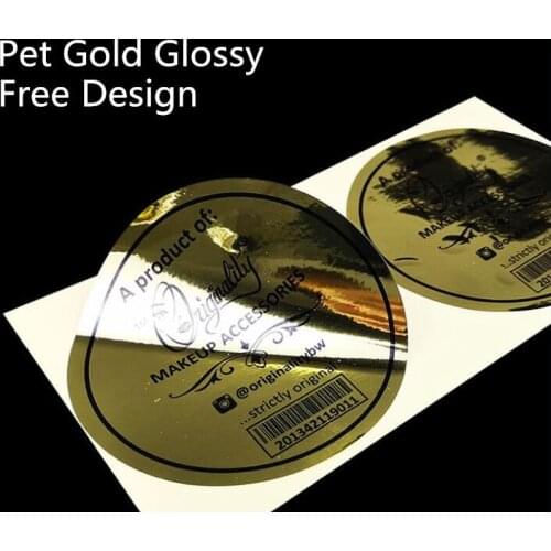 Free Design )Gold Color Background Self Adhesive Label Custom Logo Text With Black Ink Printing Sticker
