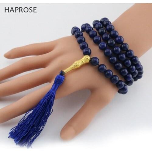 Rosary bracelet Lapis stone necklace Round Shape Prayer 6-10mm 99 beads Islamic Muslim bracelet allah lapis stone tasbih