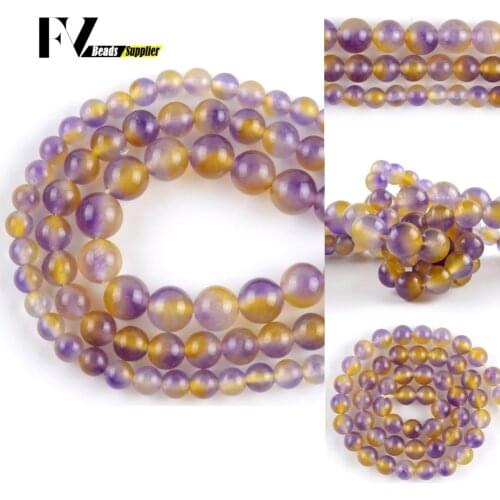 Natural Ametrines Purple Yellow Quartz Stone Round Loose Spacer BeadsFor Jewelry Making Findings Diy Bracelet Charms 6 8 10mm