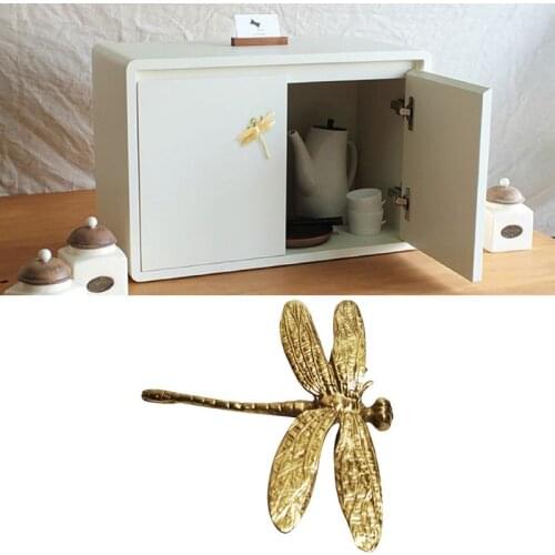 Pure Copper Dragonfly Handles Gold Drawer Cabinet Door Cupboard Pulls Knobs E5BE