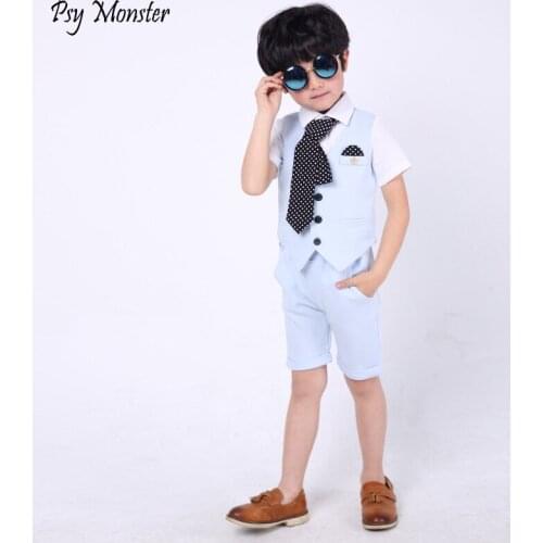 Chidren Summer Formal Suit Sets Boys Performance Prom Party Clothing Sets Kids Vest Shorts Tie 3cps Oufits Boys Wedding Clothes