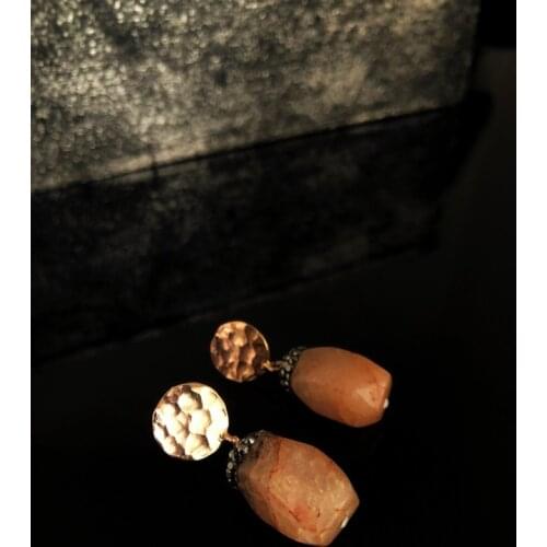 Dr Stone Natural Stone Women Citrine Stone Rose Gold Plated Earrings RYL39 439800480