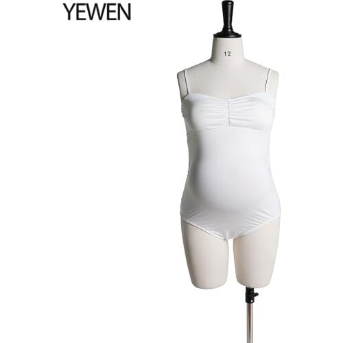 Stretchy Fabric Adjustable Strap Maternity Photography Bodysuit Slash Neck Pregnancy Photography Bodysuit Fitting Jumpsuit YEWEN