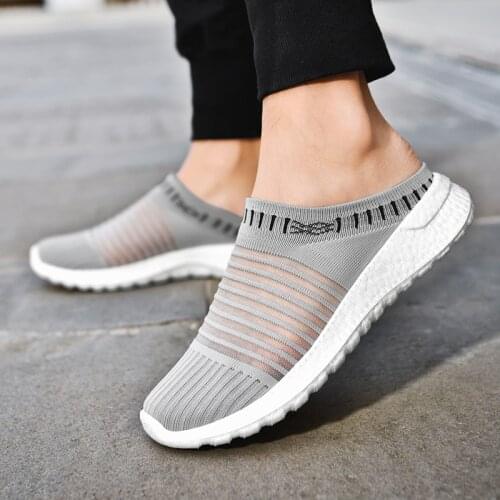 FIXSYS Summer Couple Half Loafers Outdoor Sandals Sneakers Lightweight Flying Weaving Shoes Man Breathable Half Shoes Mesh Mules