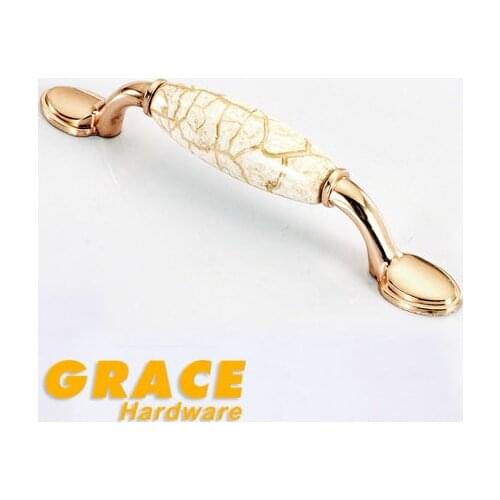 Ceramic Handle European Furniture Antique Cabinet Drawer Chest Door Knob Rose Gold (C.C:96mm,L:144mm)