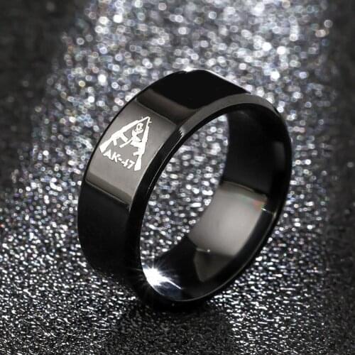 MOREDEAR 8mm Titanium Ring For Men amd Women AK47 Submachine Gun Ring