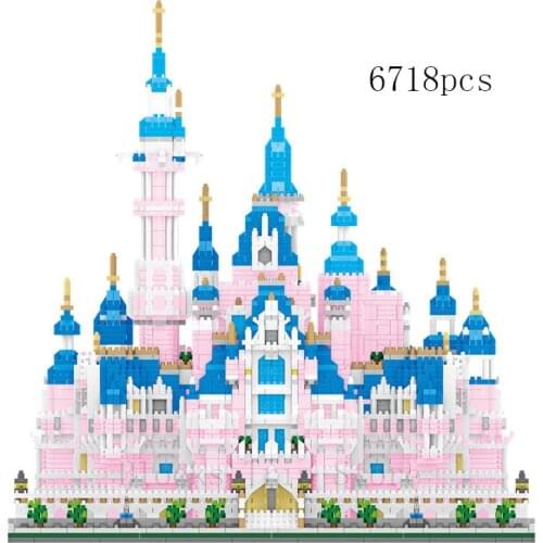 2021 New Disney Pink Castle Building Brick Educational Building Blocks Childrens Toys Birthday Gift Boys and Girls