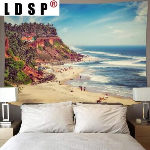 LDSP Seaside Beach Landscape Tapestry Polyester Wall Covering Art Thin Hippie Art Wall Hanging Beach Towel Living Home Decor